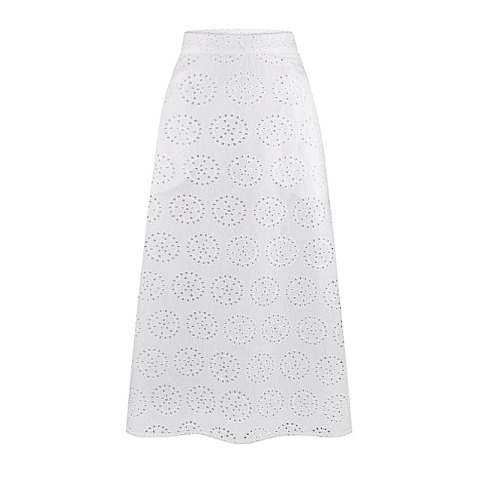 Спідниця А-силуету з перфорованої бавовни, міді Біла