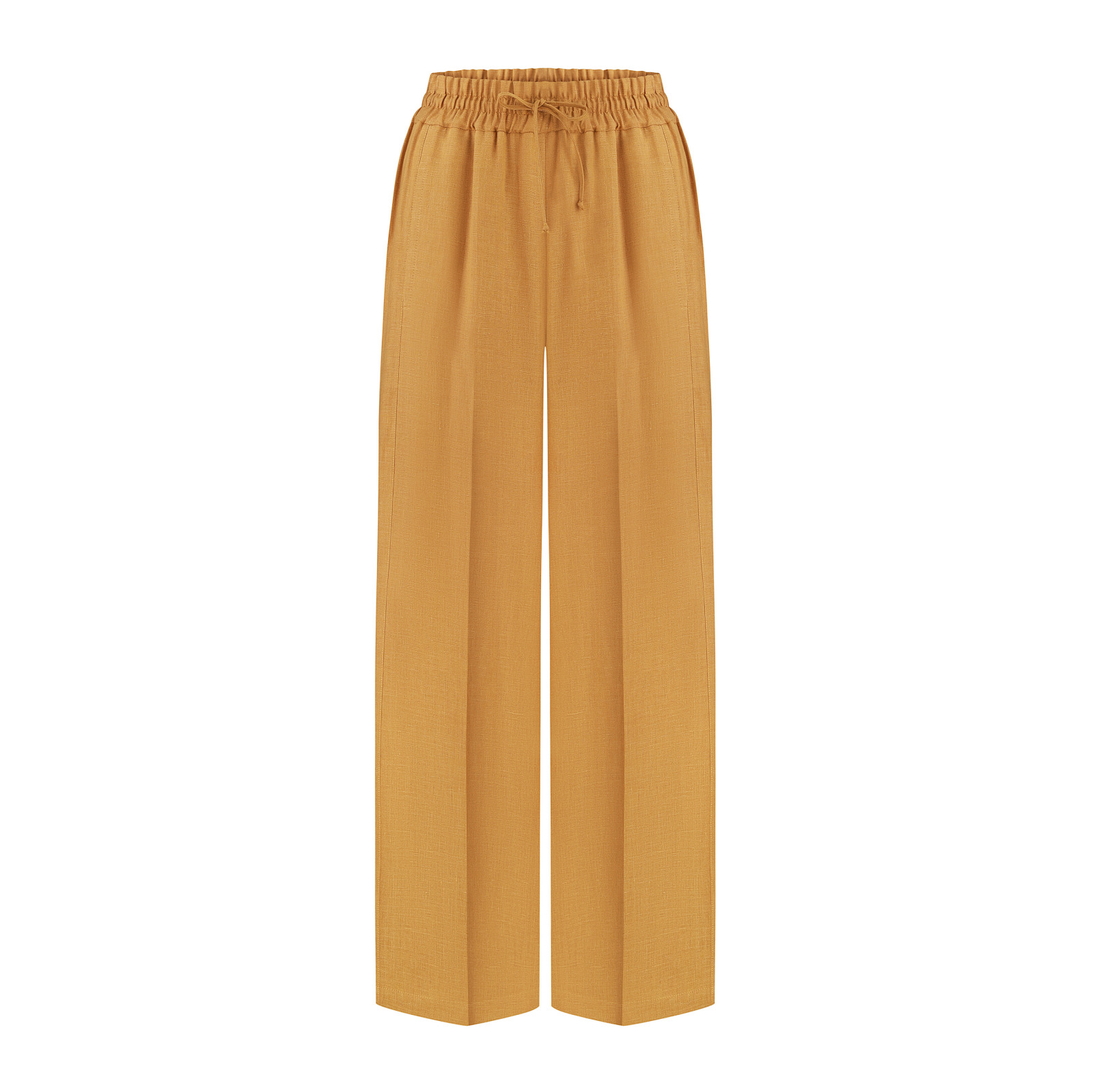 Широкі льняні брюки на резинці, колір Охра