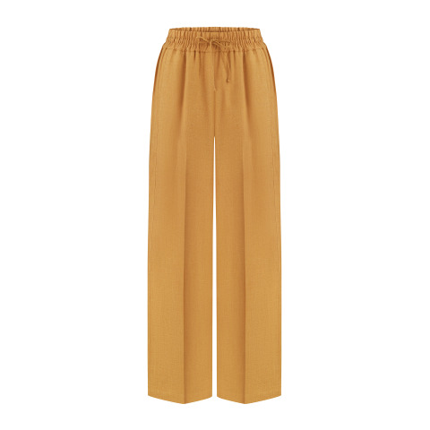 Широкі льняні брюки на резинці, колір  Охра