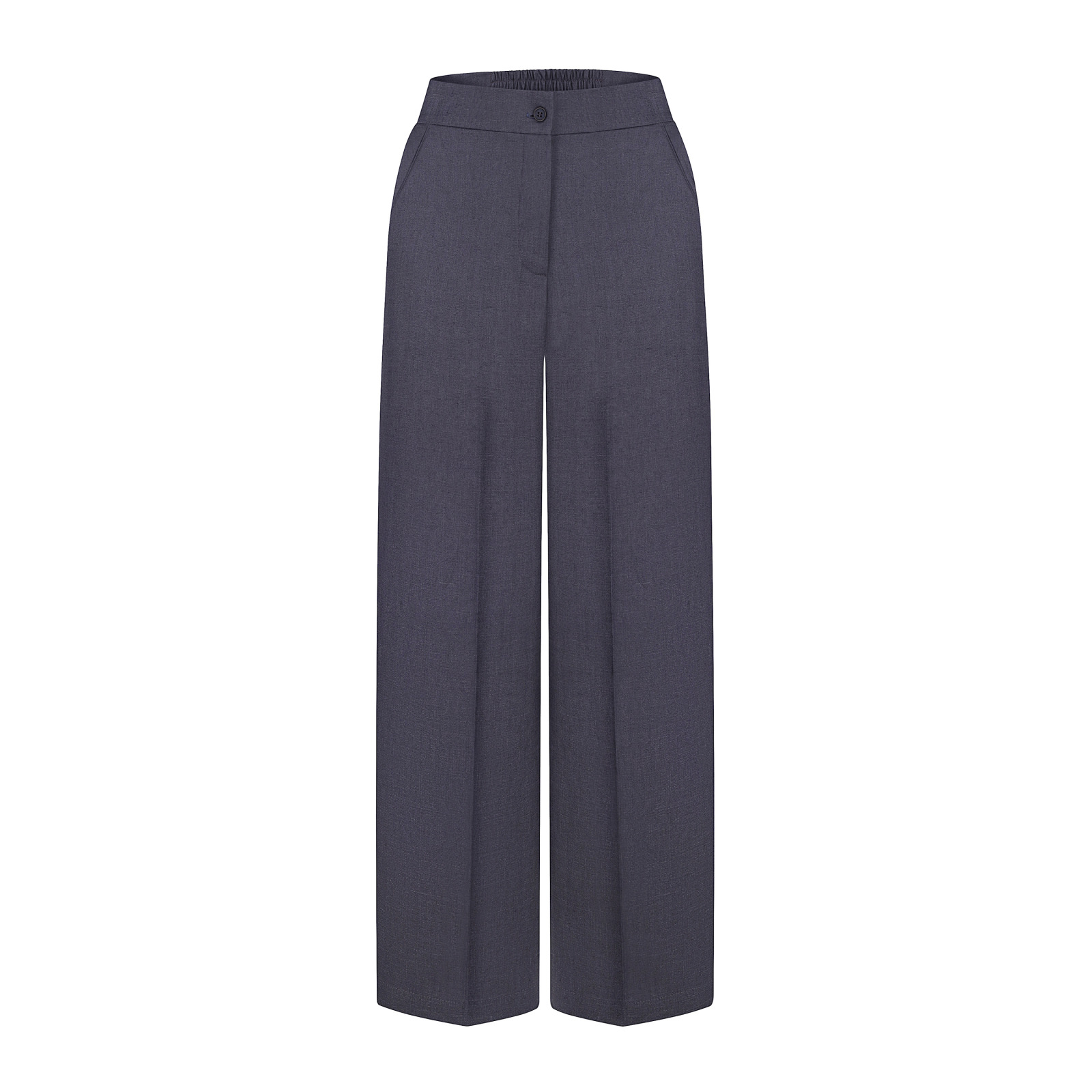 Прямі лляні штани на блискавці попереду та з резинкою позаду, сині (Navy)