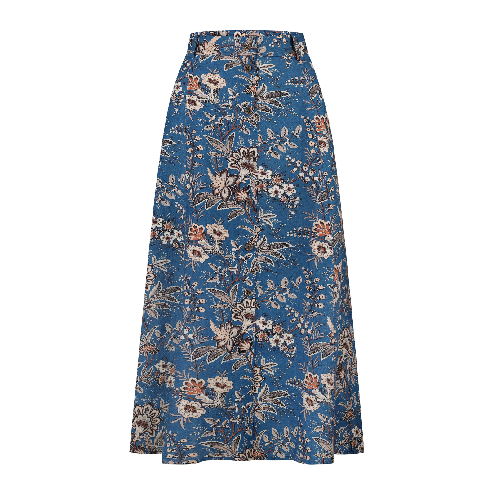 Льняна спідниця міді на ґудзиках із принтом Malbrook - розкльошена, літня