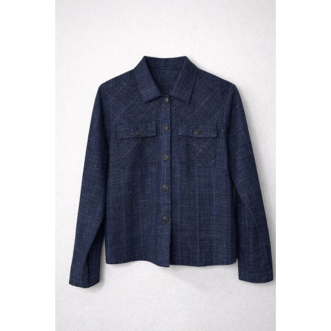 Укорочений жакет синього кольору в делікатну клітинку