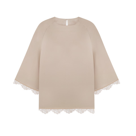 Шовкова блузка кольору шампанського з мереживом  BL 338 KA