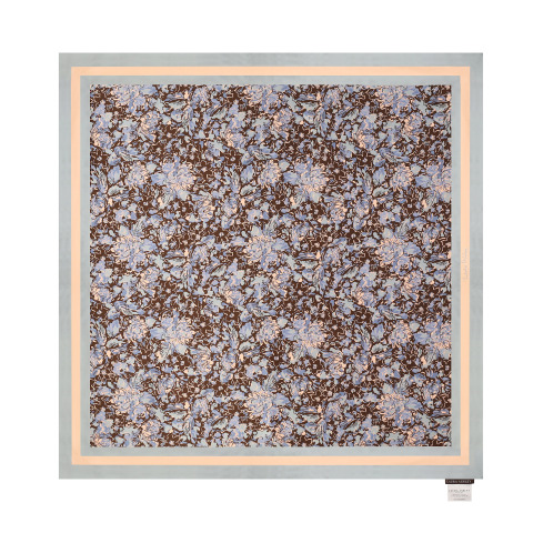 Шовкова хустка з кітковим коричнево-блакитним принтом