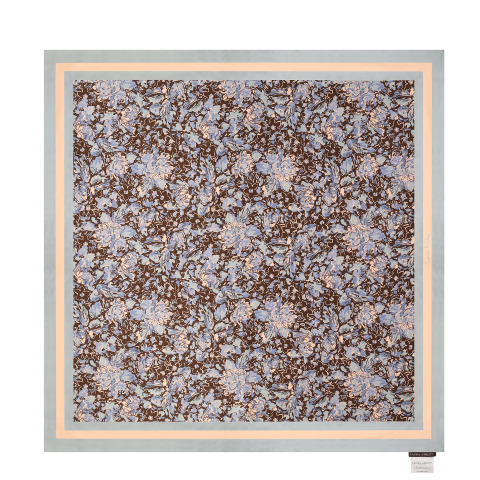 Шовкова хустка з кітковим коричнево-блакитним принтом