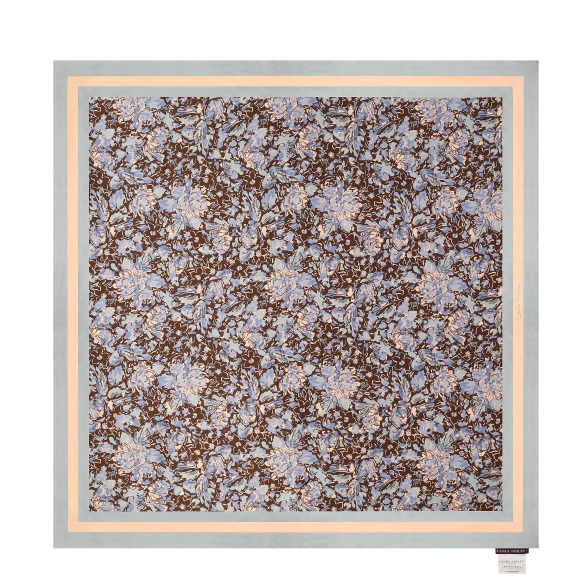 Шовкова хустка з кітковим коричнево-блакитним принтом