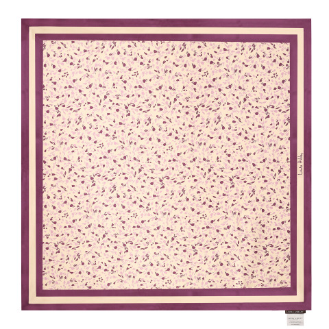 Шовкова хустка з рожево-бордовим принтом у тюльпани