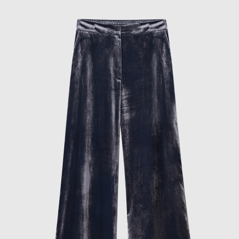 Вечірні велюрові штани сіро-сріблястого кольору