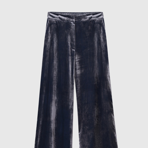 Вечірні велюрові штани сіро-сріблястого кольору