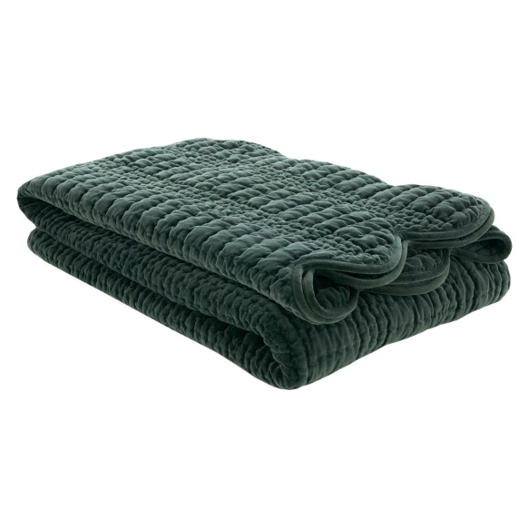 Стьобане оксамитове покривало оливкового кольору SCALLOPED (Pine Green)