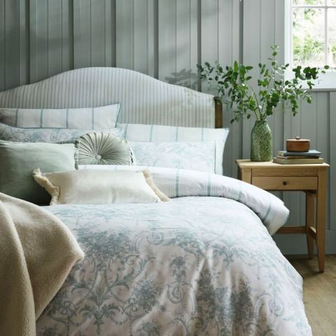Односпальний набір постілі з принтом в блакитному кольорі  TUILERIES SG 137*200, 50*75 set of-1 (Seaspray)